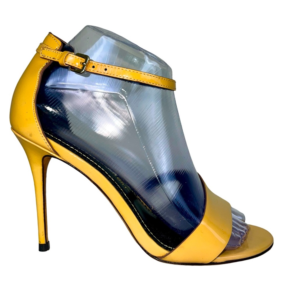 JEAN-MICHEL CAZABAT HIGH HEEL SANDALS IN CAMEL PATENT LEATHER